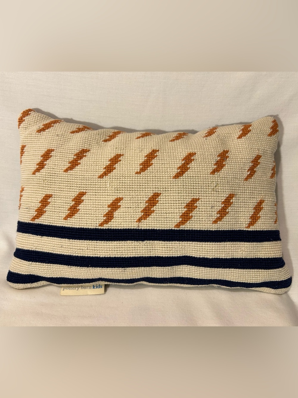 Pottery Barn Kids Lightning Bolt Needlepoint Accent Pillow Wool (Rare!)